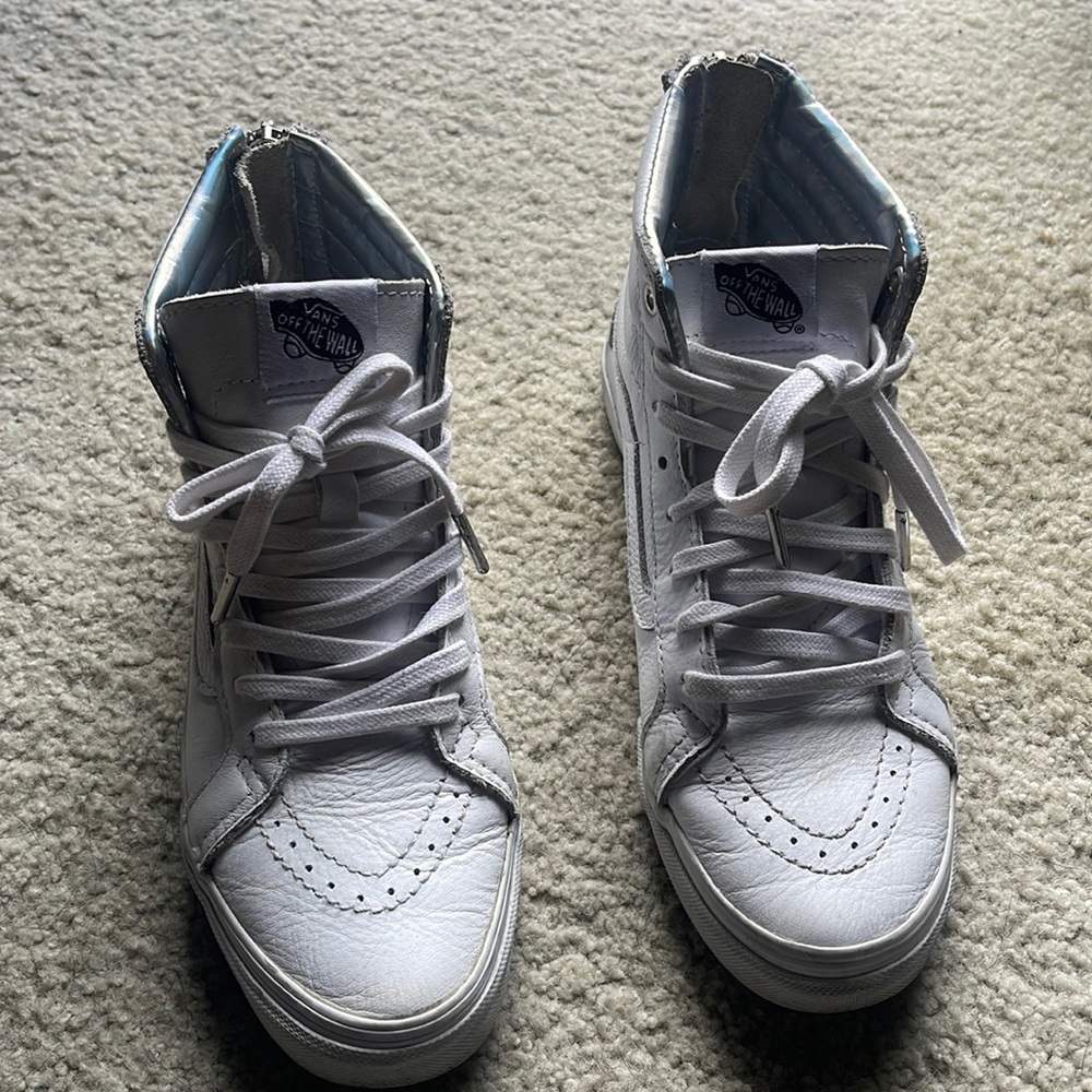 White leather vans used but in good shape with no stains